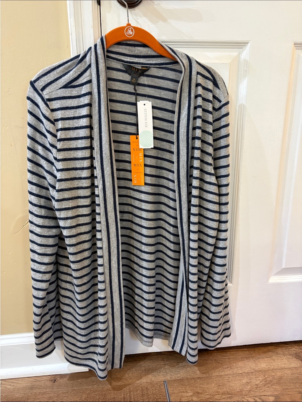 41 Hawthorn Gray and Navy Striped Open-Front Cardigan